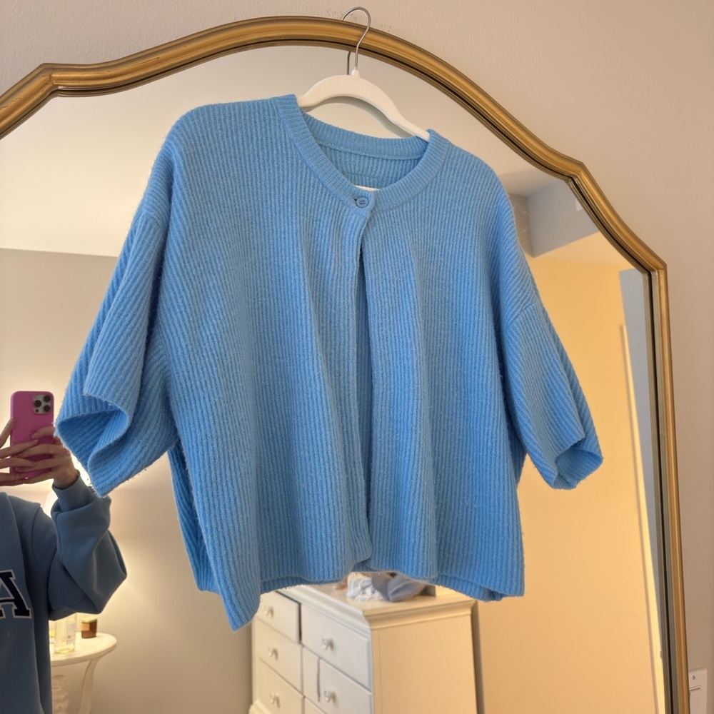 Daily Drills Blue Single Button Sweater